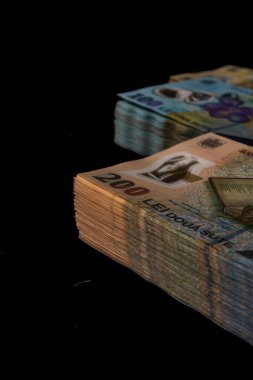 LEI para banknotları, RON 'un detaylı fotoğrafı. Romanya para birimi