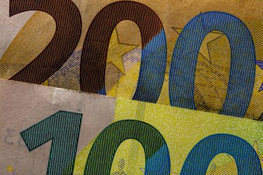 EURO para banknotları, EUR 'un detaylı fotoğrafı. Avrupa Birliği para birimi