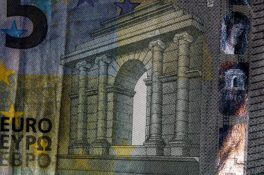 EURO para banknotları, EUR 'un detaylı fotoğrafı. Avrupa Birliği para birimi