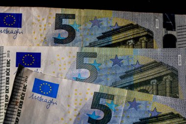 EURO para banknotları, EUR 'un detaylı fotoğrafı. Avrupa Birliği para birimi