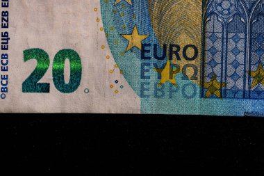 EURO para banknotları, EUR 'un detaylı fotoğrafı. Avrupa Birliği para birimi