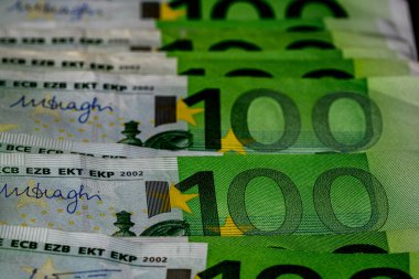 EURO para banknotları, EUR 'un detaylı fotoğrafı. Avrupa Birliği para birimi