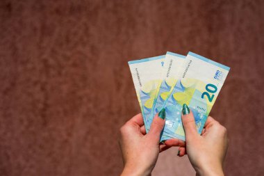 EURO para banknotları, EUR 'un detaylı fotoğrafı. Avrupa Birliği para birimi