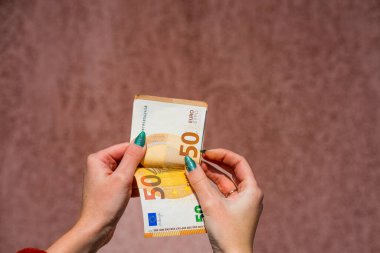 EURO para banknotları, EUR 'un detaylı fotoğrafı. Avrupa Birliği para birimi