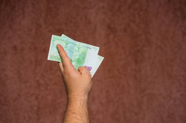 EURO para banknotları, EUR 'un detaylı fotoğrafı. Avrupa Birliği para birimi