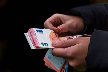 EURO para banknotları, EUR 'un detaylı fotoğrafı. Avrupa Birliği para birimi