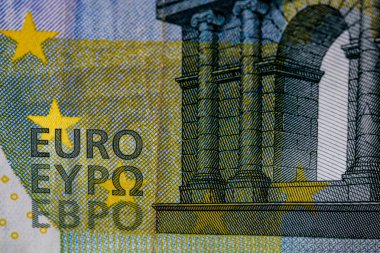 EURO para banknotları, EUR 'un detaylı fotoğrafı. Avrupa Birliği para birimi