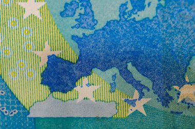 EURO para banknotları, EUR 'un detaylı fotoğrafı. Avrupa Birliği para birimi