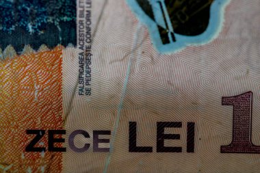 LEI para banknotları, RON 'un detaylı fotoğrafı. Romanya para birimi