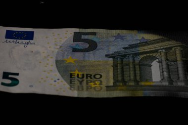 EURO para banknotları, EUR 'un detaylı fotoğrafı. Avrupa Birliği para birimi