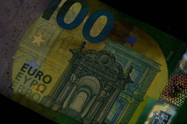 EURO para banknotları, EUR 'un detaylı fotoğrafı. Avrupa Birliği para birimi