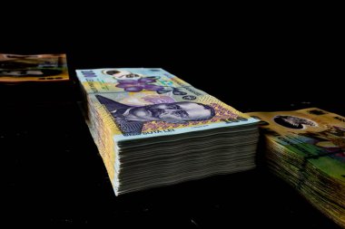 LEI para banknotları, RON 'un detaylı fotoğrafı. Romanya para birimi