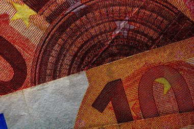 EURO para banknotları, EUR 'un detaylı fotoğrafı. Avrupa Birliği para birimi