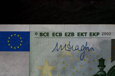 EURO para banknotları, EUR 'un detaylı fotoğrafı. Avrupa Birliği para birimi