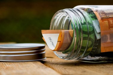 EURO para banknotları, EUR 'un detaylı fotoğrafı. Avrupa Birliği para birimi