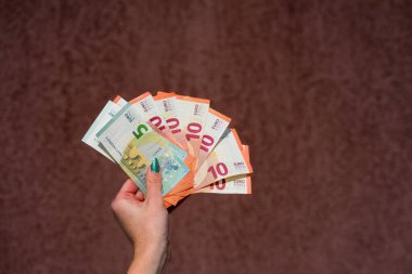 EURO para banknotları, EUR 'un detaylı fotoğrafı. Avrupa Birliği para birimi