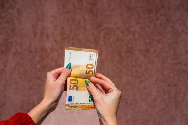 EURO para banknotları, EUR 'un detaylı fotoğrafı. Avrupa Birliği para birimi