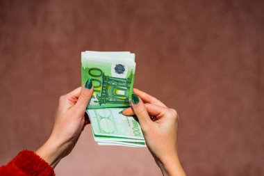 EURO para banknotları, EUR 'un detaylı fotoğrafı. Avrupa Birliği para birimi