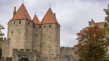 Fransa 'da Carcassonne Kalesi. Etkileyici ortaçağ kalesi.