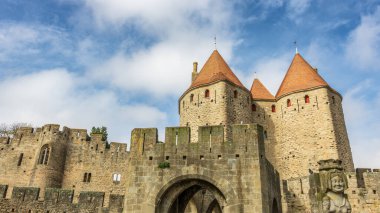 Fransa 'da Carcassonne Kalesi. Etkileyici ortaçağ kalesi.