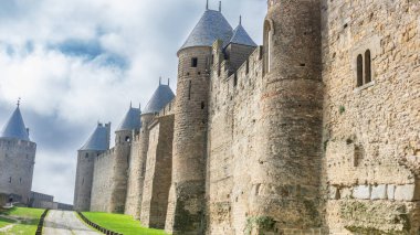 Fransa 'da Carcassonne Kalesi. Etkileyici ortaçağ kalesi.