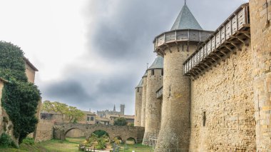 Fransa 'da Carcassonne Kalesi. Etkileyici ortaçağ kalesi.