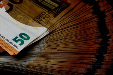 EURO para banknotları, EUR 'un detaylı fotoğrafı. Avrupa Birliği para birimi