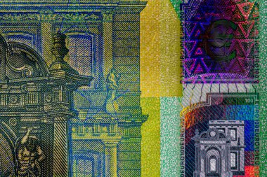 EURO para banknotları, EUR 'un detaylı fotoğrafı. Avrupa Birliği para birimi