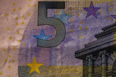 EURO para banknotları, EUR 'un detaylı fotoğrafı. Avrupa Birliği para birimi