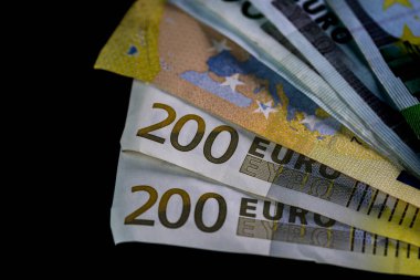 EURO para banknotları, EUR 'un detaylı fotoğrafı. Avrupa Birliği para birimi
