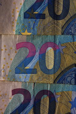 EURO para banknotları, EUR 'un detaylı fotoğrafı. Avrupa Birliği para birimi
