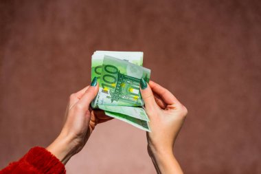 EURO para banknotları, EUR 'un detaylı fotoğrafı. Avrupa Birliği para birimi
