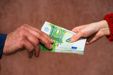 EURO para banknotları, EUR 'un detaylı fotoğrafı. Avrupa Birliği para birimi