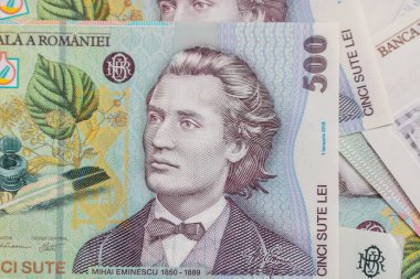 500 LEI banknot ayrıntıları - Romanya parası, enflasyon ve ekonomi konsepti