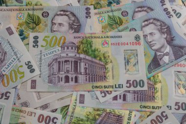 500 LEI banknot ayrıntıları - Romanya parası, enflasyon ve ekonomi konsepti