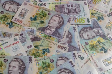 500 LEI banknot ayrıntıları - Romanya parası, enflasyon ve ekonomi konsepti