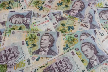 500 LEI banknot ayrıntıları - Romanya parası, enflasyon ve ekonomi konsepti
