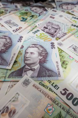 500 LEI banknote details - Romanian money, inflation and economy concept