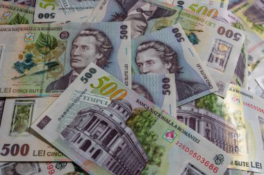 500 LEI banknot ayrıntıları - Romanya parası, enflasyon ve ekonomi konsepti