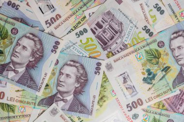 500 LEI banknot ayrıntıları - Romanya parası, enflasyon ve ekonomi konsepti