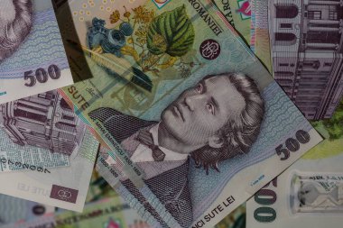 500 LEI banknot ayrıntıları - Romanya parası, enflasyon ve ekonomi konsepti