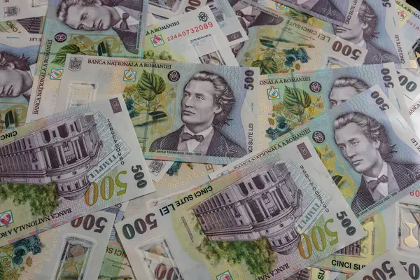 500 LEI banknot ayrıntıları - Romanya parası, enflasyon ve ekonomi konsepti