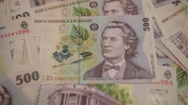 500 LEI banknot ayrıntıları - Romanya parası, enflasyon ve ekonomi konsepti