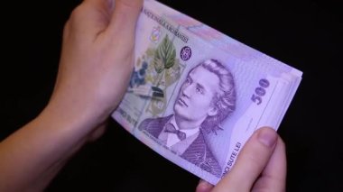 500 LEI banknote details - Romanian money, inflation and economy concept