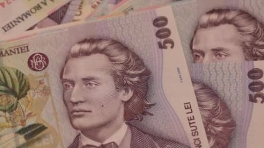 500 LEI banknot ayrıntıları - Romanya parası, enflasyon ve ekonomi konsepti