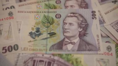 500 LEI banknot ayrıntıları - Romanya parası, enflasyon ve ekonomi konsepti