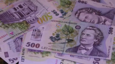 500 LEI banknot ayrıntıları - Romanya parası, enflasyon ve ekonomi konsepti