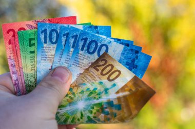 İsviçre frangı banknotları. CHF Para Birimi