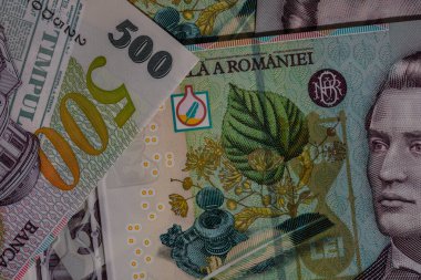 500 LEI banknot ayrıntıları - Romanya parası, enflasyon ve ekonomi konsepti