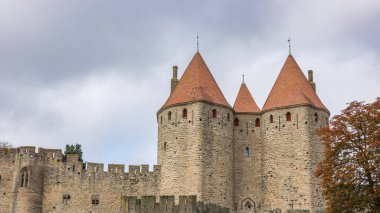 Fransa 'da Carcassonne Kalesi. Etkileyici ortaçağ kalesi.